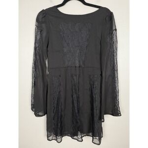 Stone Cold Fox Black Lace Dress Long Sleeve Boho Romantic Sheer Panel Scoop Back